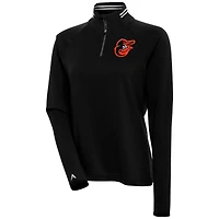 Women's Antigua  Black Baltimore Orioles Milo Raglan Quarter-Zip Pullover Top