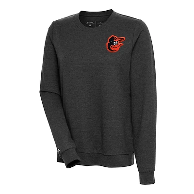 Women's Antigua Heather Black Baltimore Orioles Action Crewneck Pullover Sweatshirt