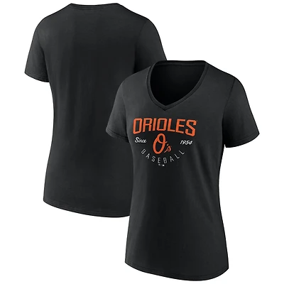 T-shirt noir à col en V pour femmes Baltimore Orioles « Live For It »
