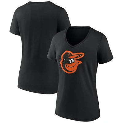 T-shirt noir à col en V avec logo officiel des Orioles de Baltimore pour femmes