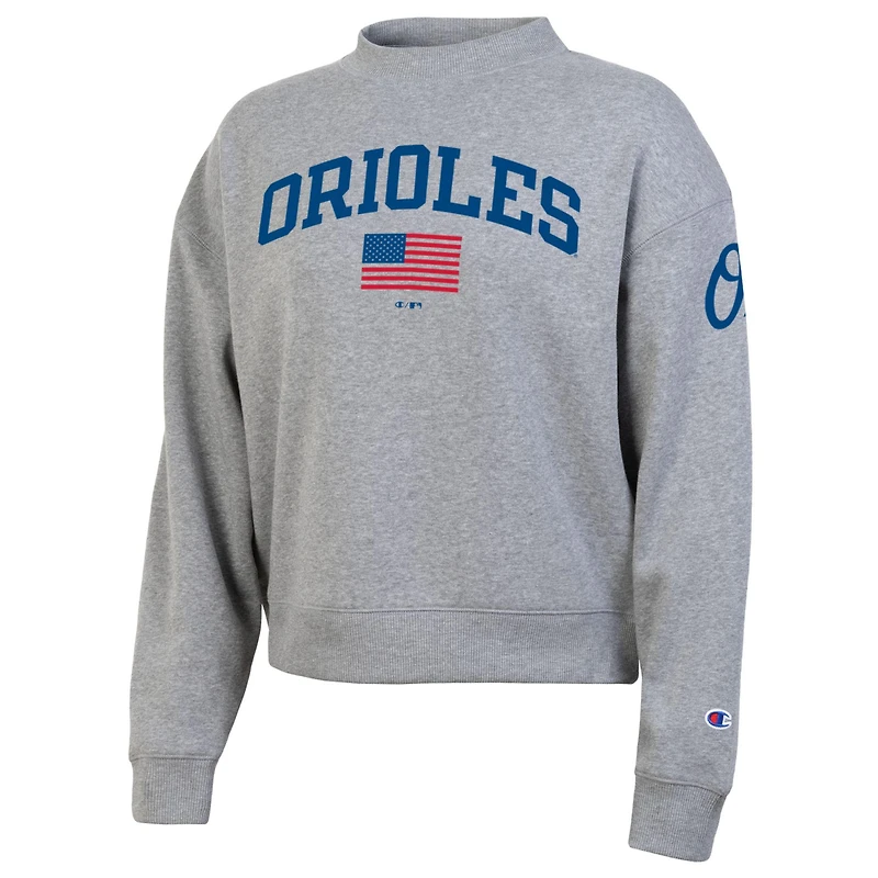 Women's Champion Heather Gray Baltimore Orioles Americana Triumph Fleece Tri-Blend Sweatshirt