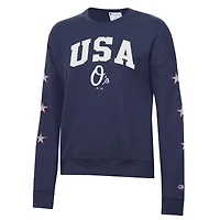 Women's Champion  Navy Baltimore Orioles Americana Fleece Crewneck Sweatshirt