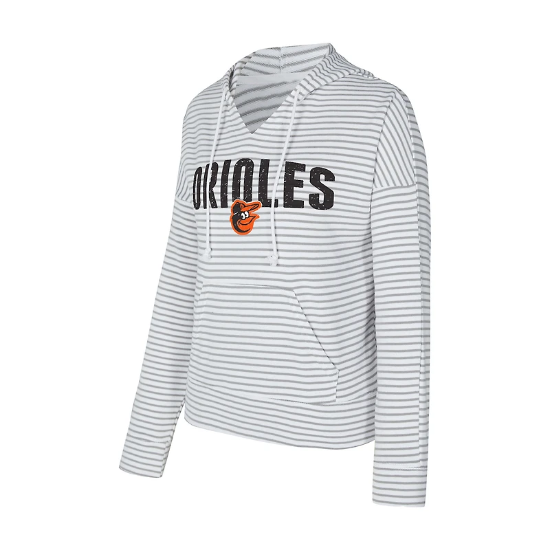 Women's Concepts Sport White/Gray Baltimore Orioles Liftoff Striped V-Neck Hoodie