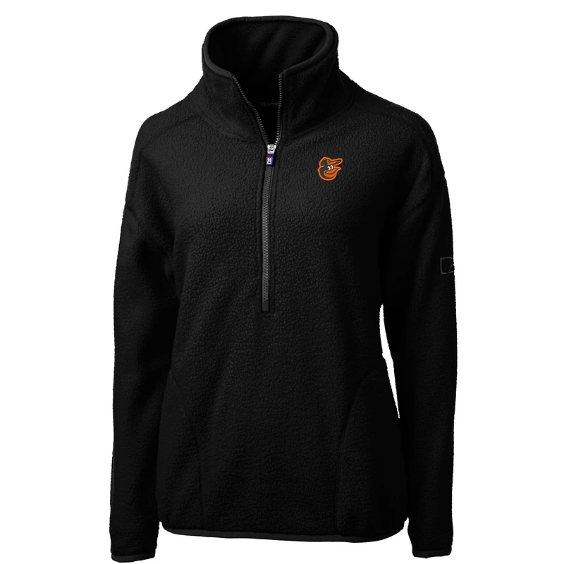 Women's Cutter & Buck Black Baltimore Orioles Cascade Eco Sherpa Fleece Quarter-Zip Pullover Jacket