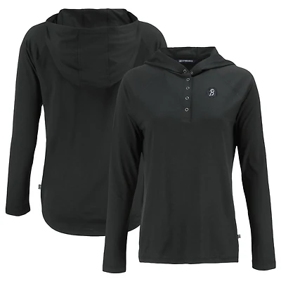 Women's Cutter & Buck Black Baltimore Orioles City Connect Coastline Epic Comfort Eco Recycled Hoodie Raglan Long Sleeve T-Shirt
