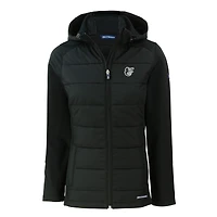 Women's Cutter & Buck  Black Baltimore Orioles Evoke Hybrid Eco Softshell Recycled Full-Zip Hooded Jacket