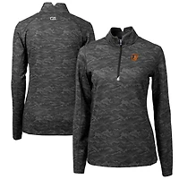 Women's Cutter & Buck Black Baltimore Orioles Traverse Camo Print Stretch Quarter-Zip Pullover Top