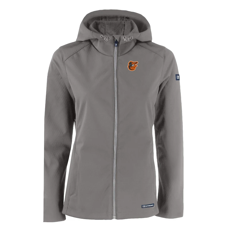 Women's Cutter & Buck  Gray Baltimore Orioles Evoke Eco Softshell Recycled Full-Zip Jacket