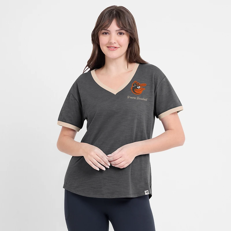 Women's Fanatics Black Baltimore Orioles Binge Worthy Stadium Slub V-Neck T-Shirt