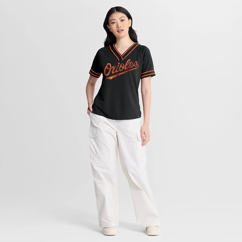 Women's Fanatics Black Baltimore Orioles Diva Race Ahead Raglan V-Neck T-Shirt