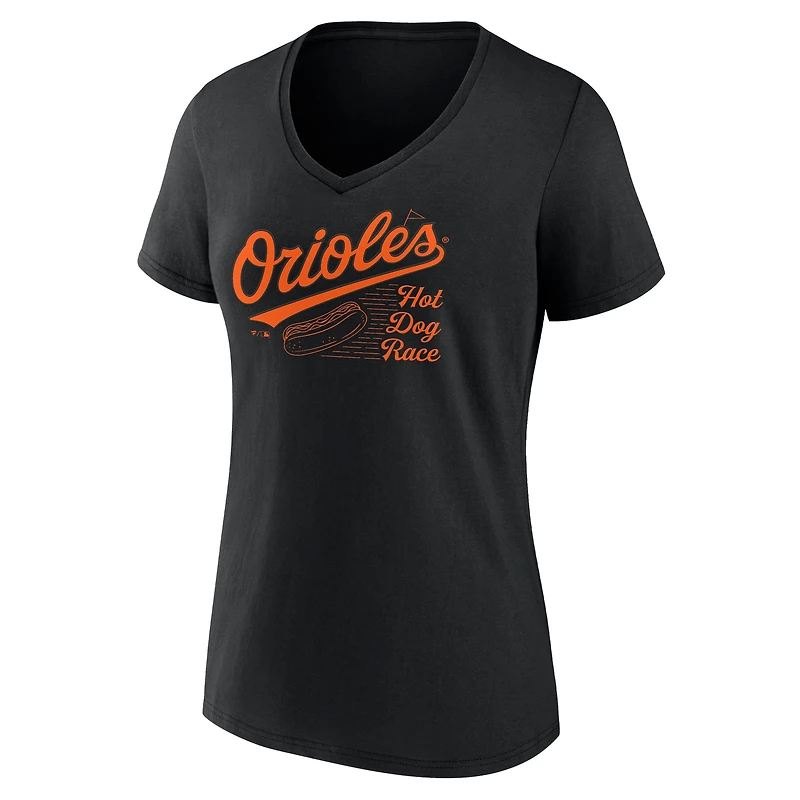 Women's Fanatics  Black Baltimore Orioles Hot Dog Race V-Neck T-Shirt