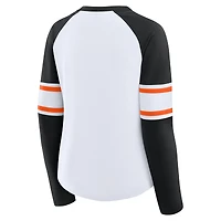 Women's Fanatics White/Black Baltimore Orioles Blitz Package Raglan Lace-Up V-Neck Long Sleeve T-Shirt