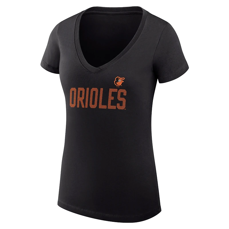 Women's G-III 4Her by Carl Banks Black Baltimore Orioles Super-Slim Fit Lightweight Dot Print V-Neck T-Shirt
