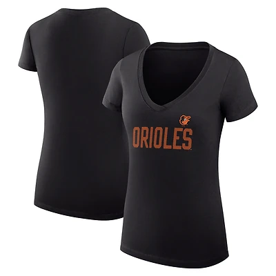 Women's G-III 4Her by Carl Banks Black Baltimore Orioles Super-Slim Fit Lightweight Dot Print V-Neck T-Shirt