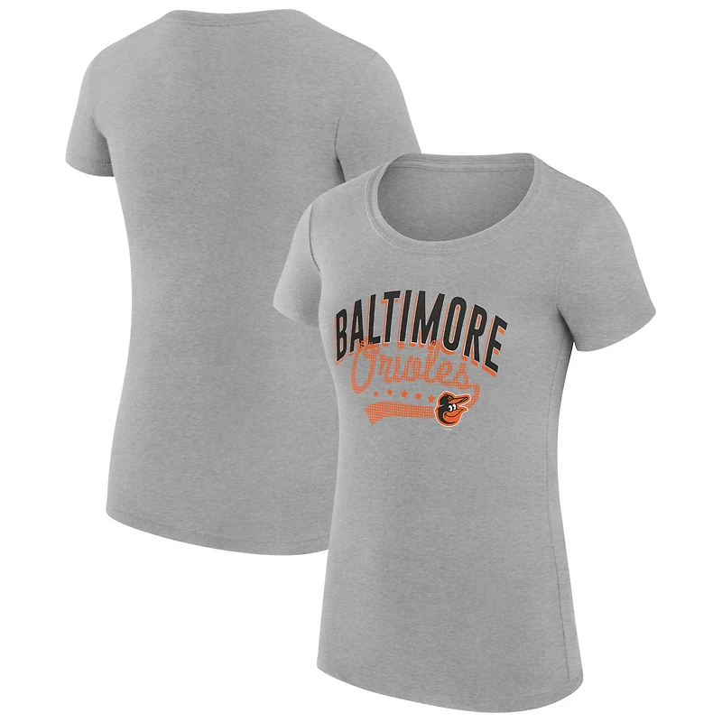 Women's G-III 4Her by Carl Banks Heather Gray Baltimore Orioles Super-Slim Fit Lightweight Filigree Team T-Shirt