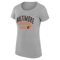T-shirt G-III 4Her pour femme par Carl Banks, gris chiné, Baltimore Orioles, coupe ultra-slim, léger, à motif filigrane.
