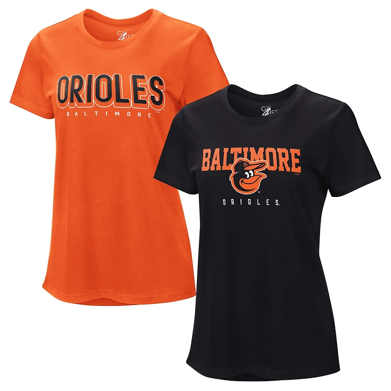 Lot de deux t-shirts G-III 4Her pour femmes par Carl Banks, orange et noir, Baltimore Orioles