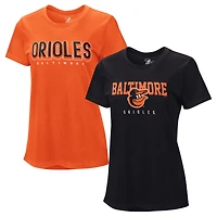 Lot de deux t-shirts G-III 4Her pour femmes par Carl Banks, orange et noir, Baltimore Orioles