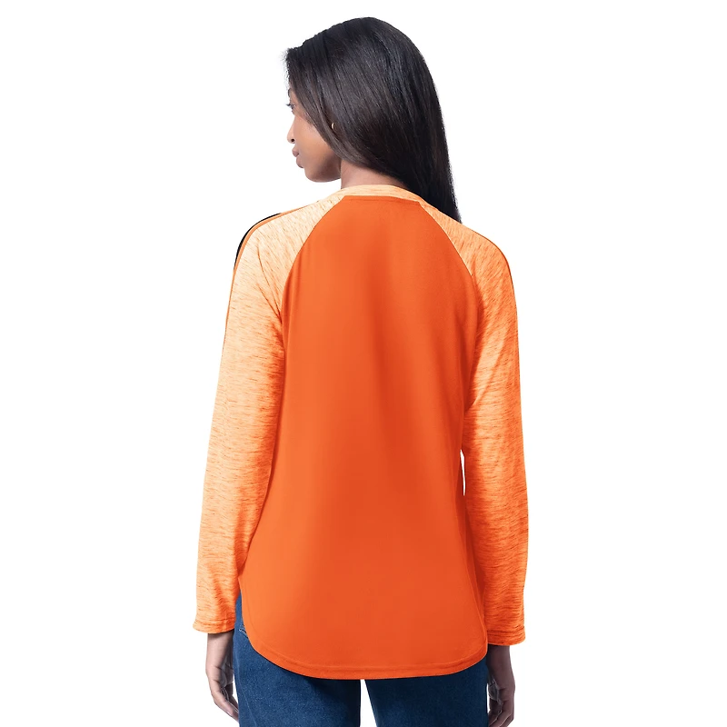 Women's G-III 4Her by Carl Banks Orange Baltimore Orioles Top Dog Raglan Long Sleeve V-Neck T-Shirt