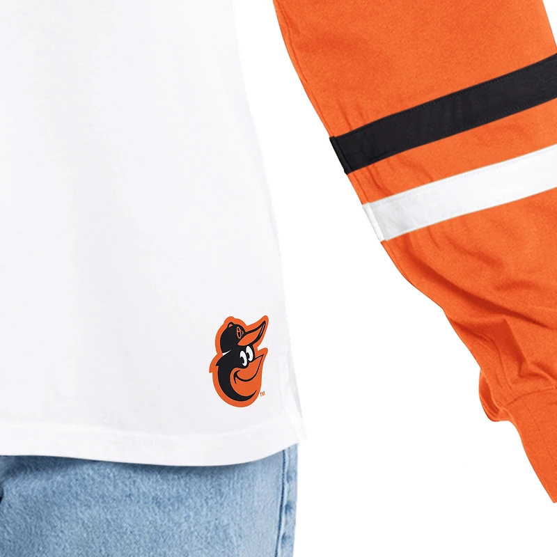 Women's G-III 4Her by Carl Banks  White/Orange Baltimore Orioles Key Player Oversized Hooded Long Sleeve T-Shirt
