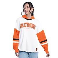 Women's G-III 4Her by Carl Banks  White/Orange Baltimore Orioles Key Player Oversized Hooded Long Sleeve T-Shirt