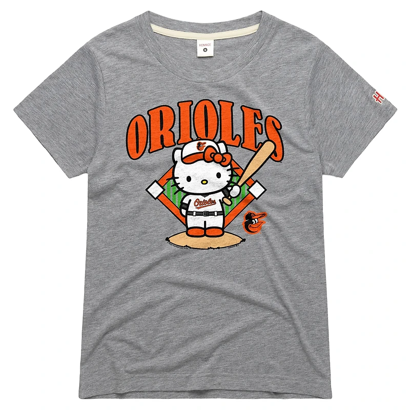T-shirt pour femme Hommage Gray Baltimore Orioles Hello Kitty x MLB Tri-Blend