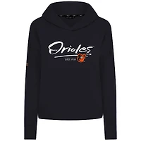 Women's Levelwear Black Baltimore Orioles Accolade Sweet Express Cropped Tri-Blend Pullover Hoodie