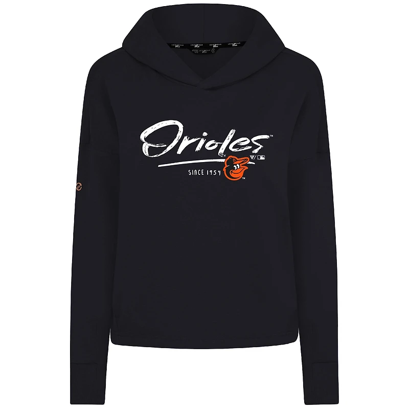 Women's Levelwear Black Baltimore Orioles Accolade Sweet Express Cropped Tri-Blend Pullover Hoodie