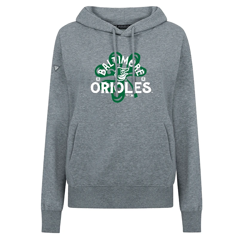Women's Levelwear  Gray Baltimore Orioles St. Patrick's Day Adorn Shamrock Pullover Hoodie