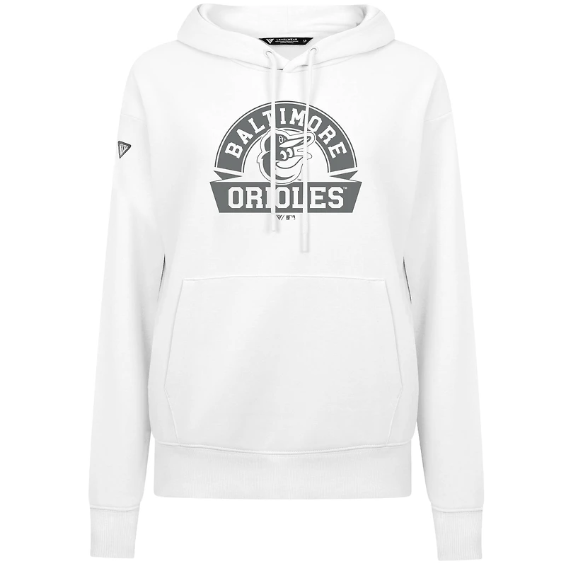 Women's Levelwear White Baltimore Orioles Adorn Banner Arch Pullover Hoodie