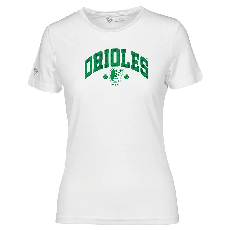 Women's Levelwear White Baltimore Orioles St. Patrick's Day Maddox Plaid T-Shirt