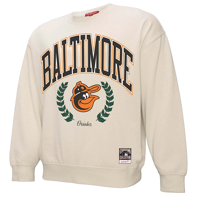 Women's Mitchell & Ness Cream Baltimore Orioles Cooperstown Collection Laurel Pullover Sweatshirt