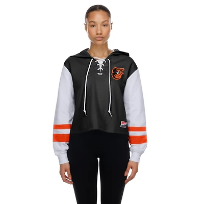 Sweat à capuche New Era noir Baltimore Orioles pour femme, coupe carrée, lacets