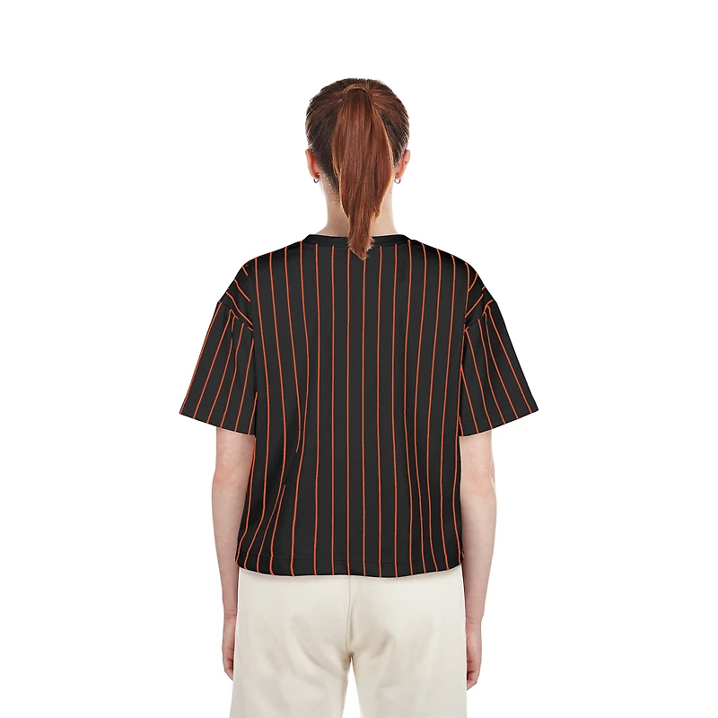 Women's New Era Black Baltimore Orioles Cooperstown Collection Multiplier Pinstripe Cropped T-Shirt