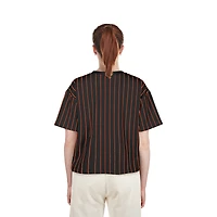 Women's New Era Black Baltimore Orioles Cooperstown Collection Multiplier Pinstripe Cropped T-Shirt