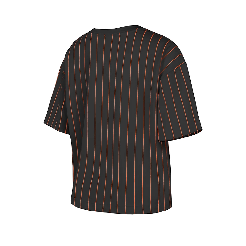 Women's New Era Black Baltimore Orioles Cooperstown Collection Multiplier Pinstripe Cropped T-Shirt