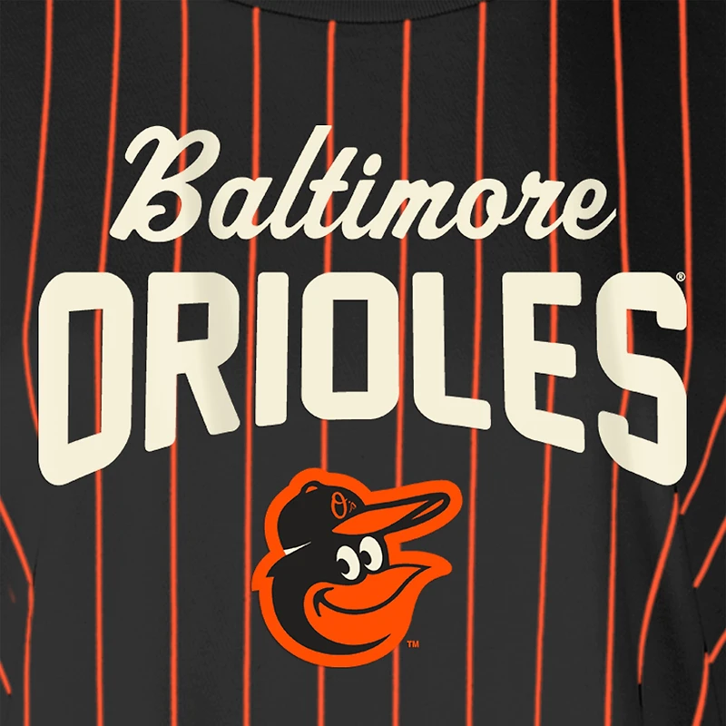 Women's New Era Black Baltimore Orioles Cooperstown Collection Multiplier Pinstripe Cropped T-Shirt