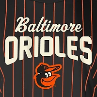 Women's New Era Black Baltimore Orioles Cooperstown Collection Multiplier Pinstripe Cropped T-Shirt