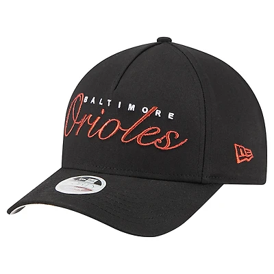 Casquette ajustable New Era noire métallisée 9FORTY pour femme, motif Baltimore Orioles