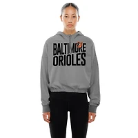 Women's New Era  Heather Gray Baltimore Orioles Reversed Out French Terry Quarter-Zip Banded Crop Hoodie
