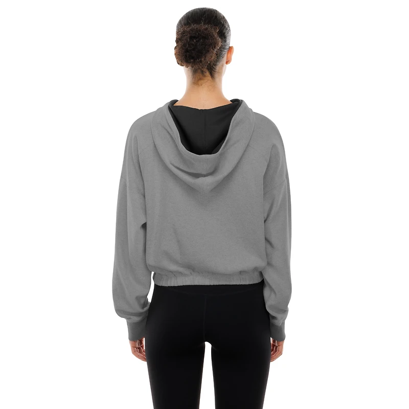 Women's New Era Heather Gray Baltimore Orioles Reversed Out French Terry Quarter-Zip Banded Crop Hoodie