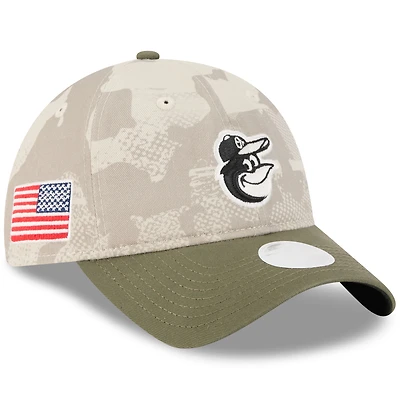 Casquette ajustable 9TWENTY pour femme, beige clair/olive, Baltimore Orioles 2025 Armed Forces Day, New Era