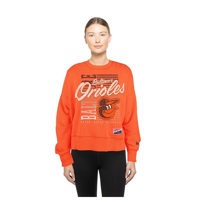 Women's New Era Orange Baltimore Orioles Boxy Mineral Wash Dolmen Sleeve Cropped Sweatshirt