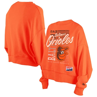Women's New Era Orange Baltimore Orioles Boxy Mineral Wash Dolmen Sleeve Cropped Sweatshirt