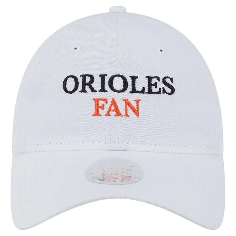 Casquette ajustable 9TWENTY blanche New Era pour femme, fan de l'équipe des Orioles de Baltimore