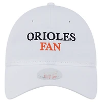 Casquette ajustable 9TWENTY blanche New Era pour femme, fan de l'équipe des Orioles de Baltimore