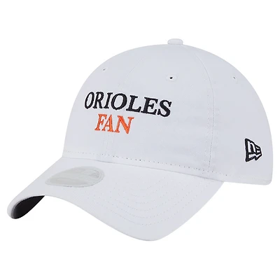 Casquette ajustable 9TWENTY blanche New Era pour femme, fan de l'équipe des Orioles de Baltimore