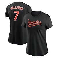 T-shirt Nike Jackson Holliday noir Baltimore Orioles Cooperstown Collection Fuse avec nom et numéro pour femme