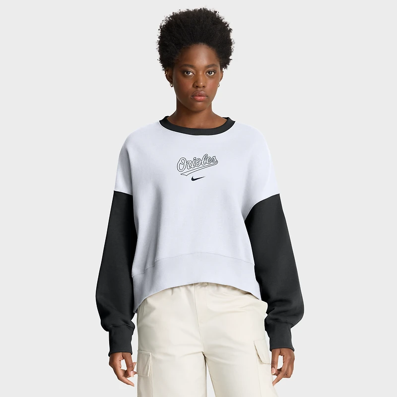 Women's Nike White/Black Baltimore Orioles Oversized High Hip Fleece Sweatshirt