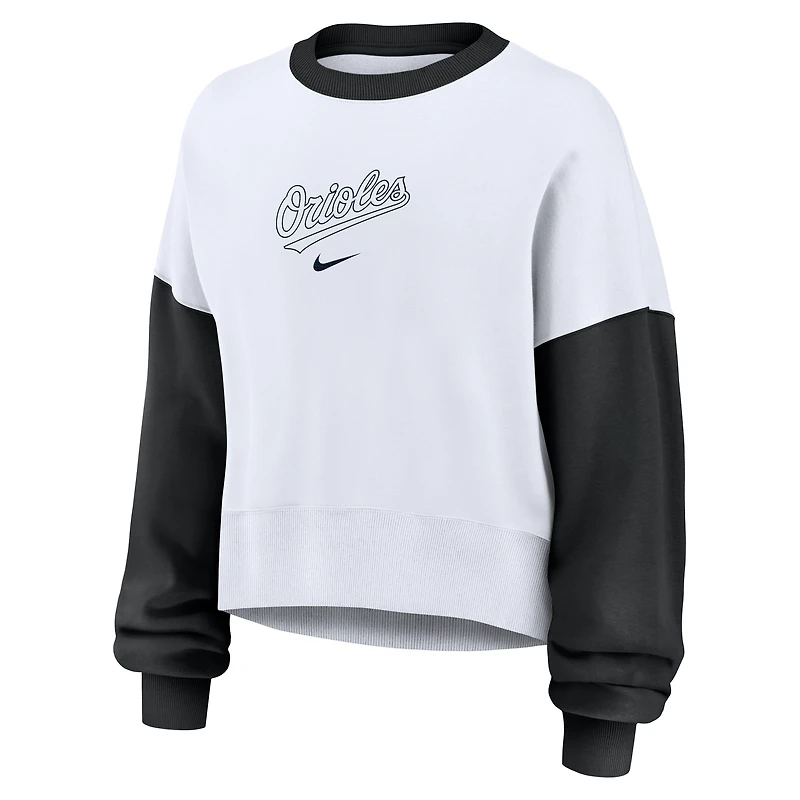 Sweat-shirt polaire oversize Nike blanc et noir Baltimore Orioles pour femme